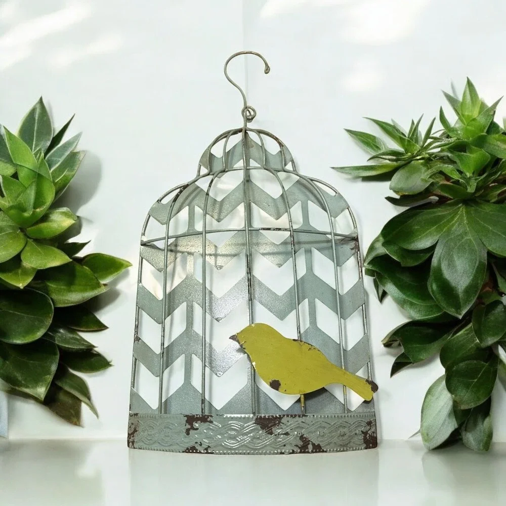 Bird‎ Cage Green Distressed Metal Wall Decor
